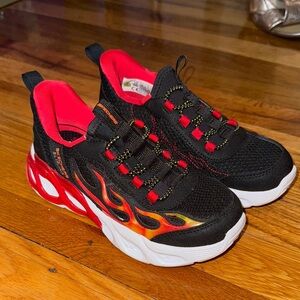 Skechers Kids Black and Red Flame Sneakers